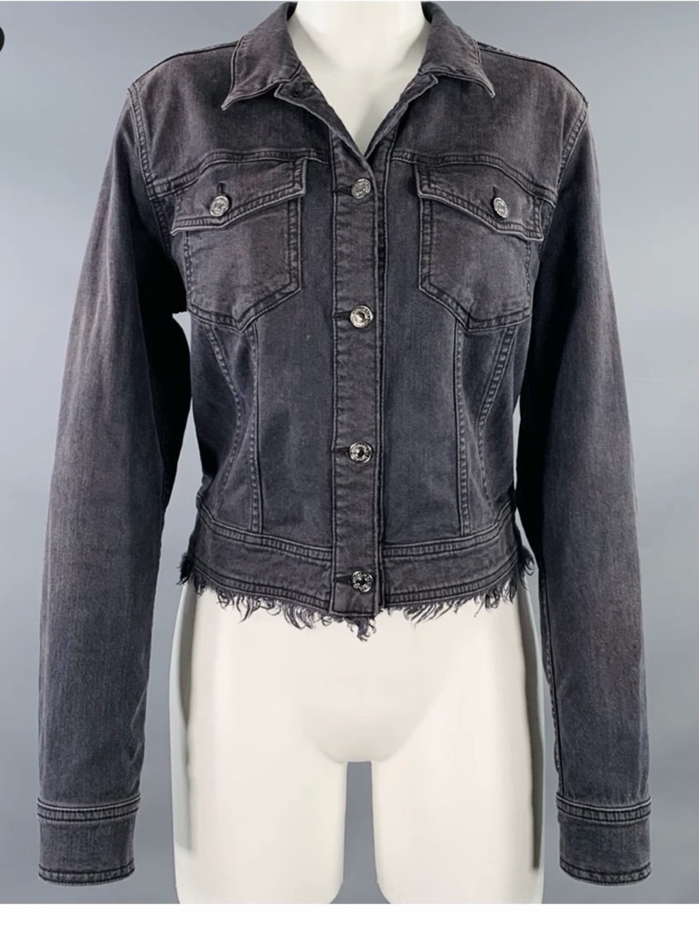 7 FAM M Baroque Women's Black Washed Denim Jacket - Classic Button-Front cotton